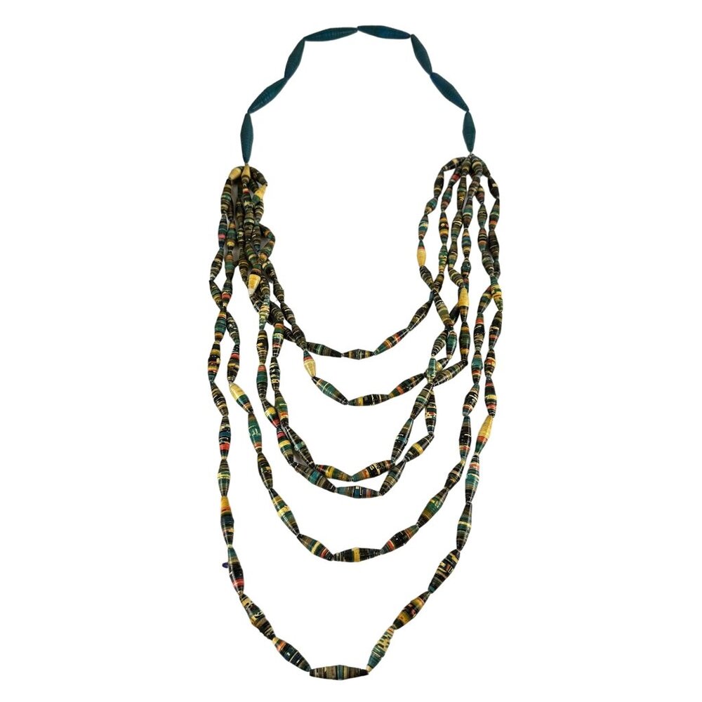 Handmade Multicolor Beaded 27" Necklace 6-Strand Eco-Friendly African-Inspired